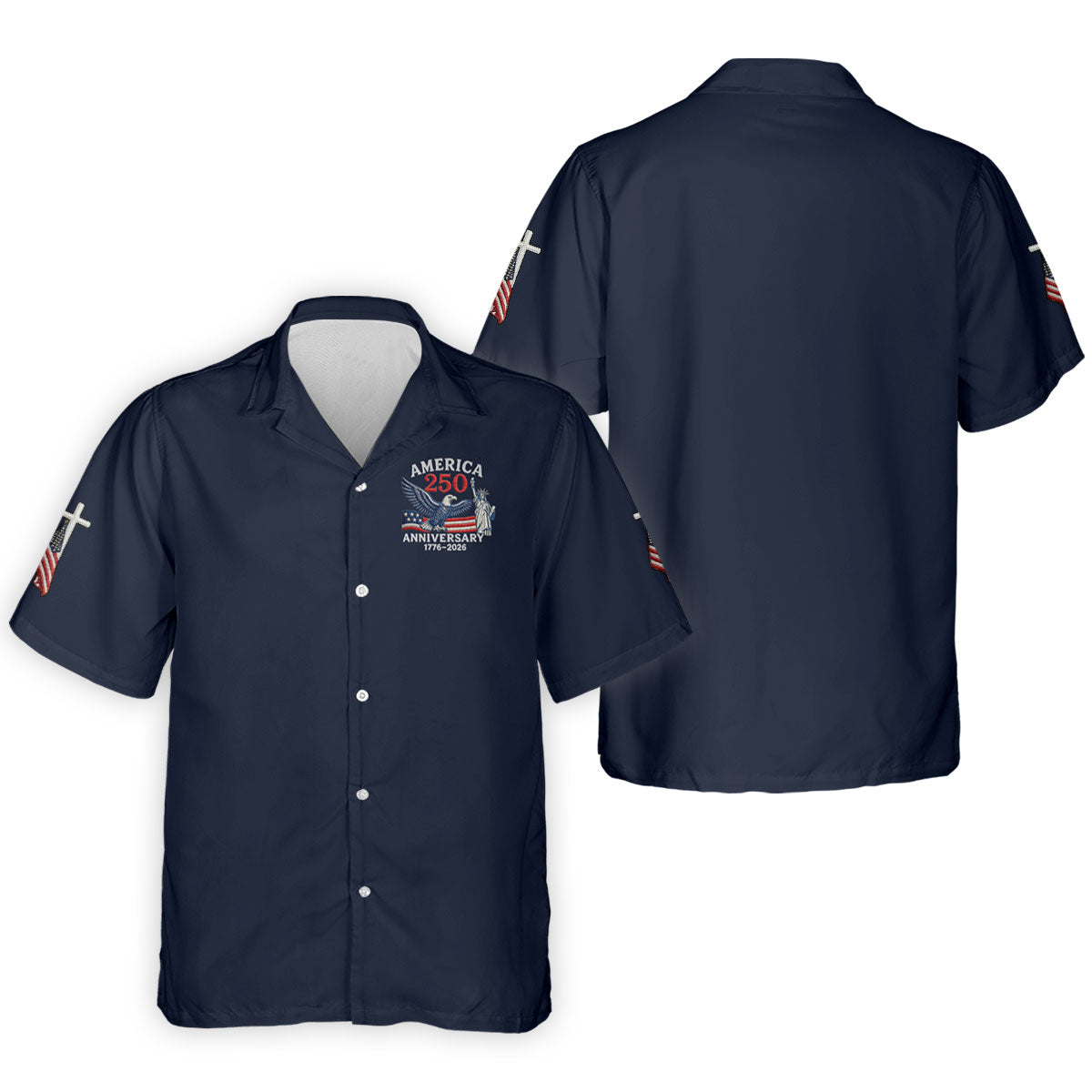 Faith Cross Bald Eagle America 250 Anniversary Navy Patriotic Golf Shirt, Golf Shirts For Men