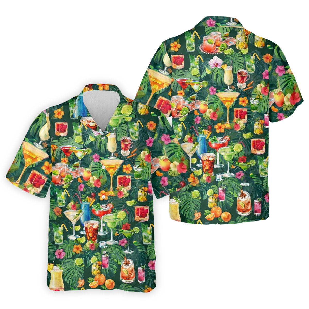Tropical Cocktail Drinks And Floral Paradise Golf Polo, Hawaiian Golf Shirt, Golf Shirts For Men