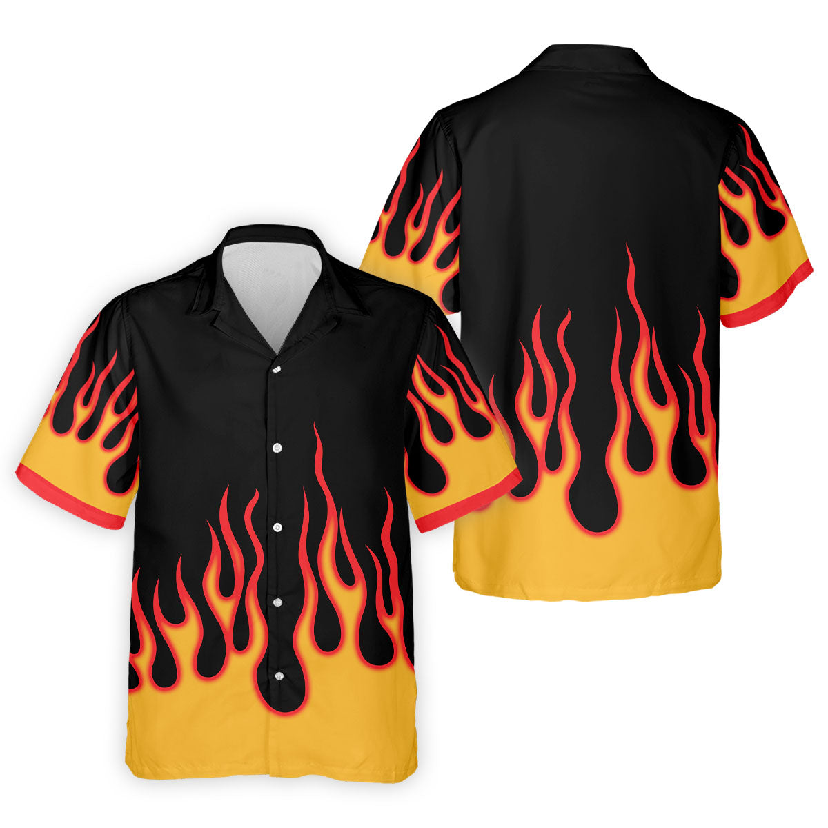 Black Red Yellow Flame Sleeve Golf Shirt, Hawaiian Golf Shirt, Mens Golf Shirts