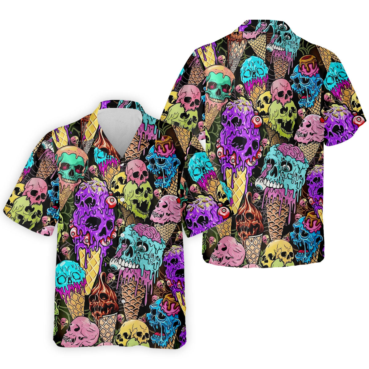 Melting Skull Ice Cream Halloween Golf Shirt, Golf Apparel For Men, Mens Golf Shirts