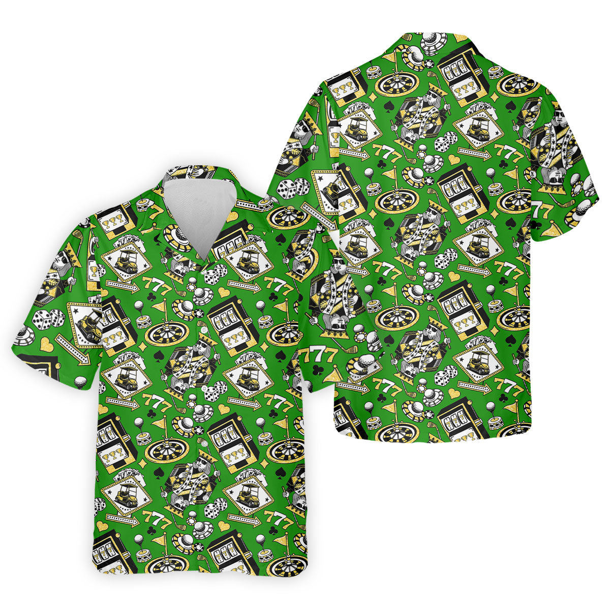 Casino Golf Pattern Green Hawaiian Golf Polo Shirt, Mens Golf Polo, Polo Shirts For Men