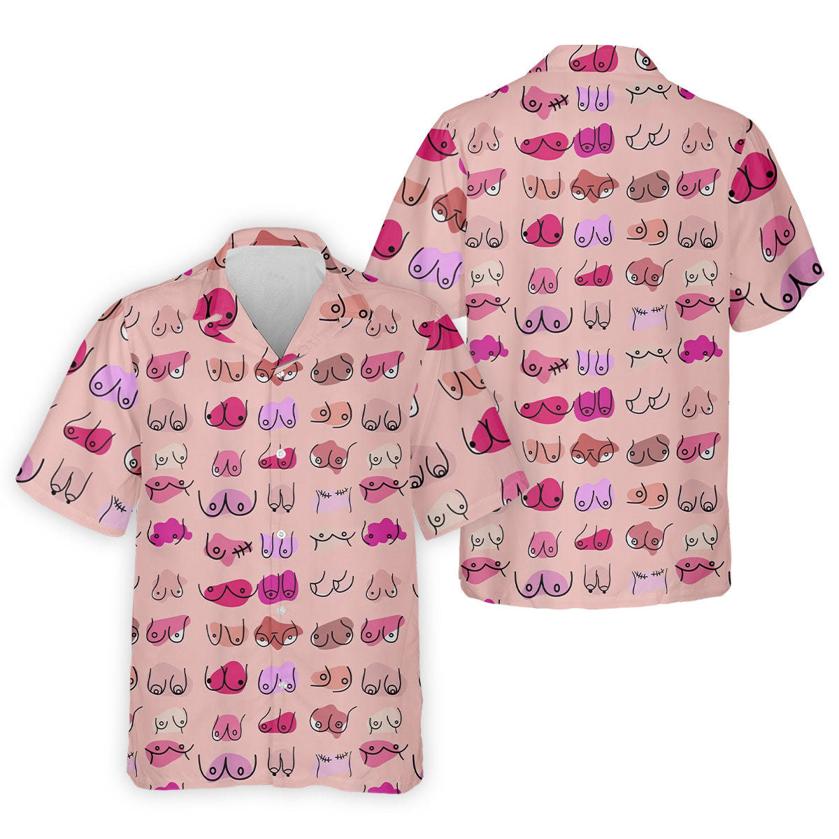 Pink Funny Boob Pattern Golf Polo Shirt, Men's Golf Shirts, Printed Golf Shirts