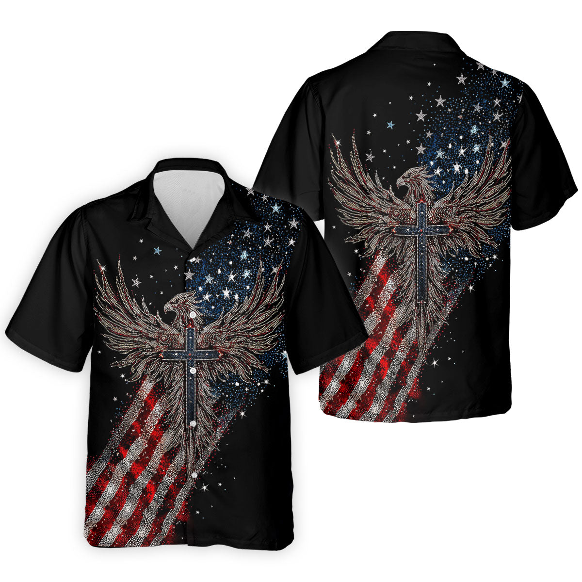 Faith Cross Patriotic Eagle Rhinestones Pattern 4th Of July Golf Shirt, 250 Years Golf Shirts For Men