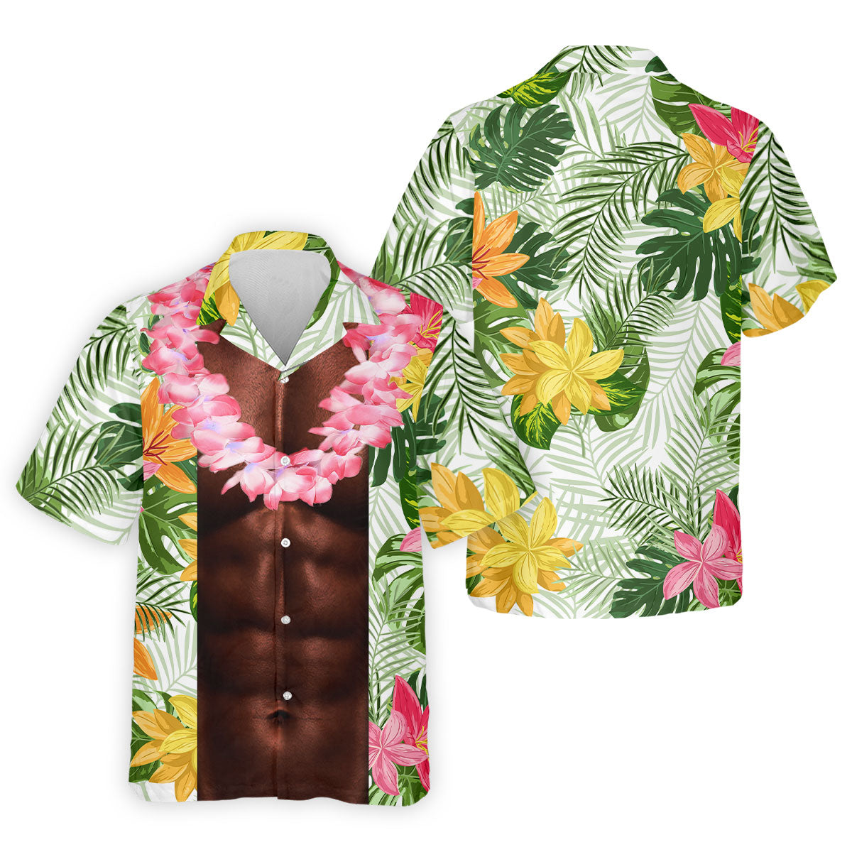 Dark Skin Tropical Muscle Chest Hawaiian Golf Polo Shirt, Polo Shirts For Men, Mens Golf Apparel