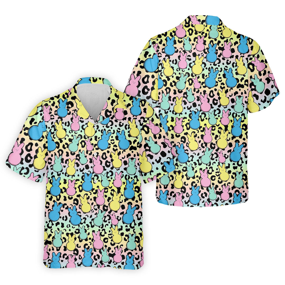 Pastel Easter Bunny Leopard Print Polo Shirt, Mens Golf Apparel, Hawaiian Golf Shirt, Printed Golf Shirts