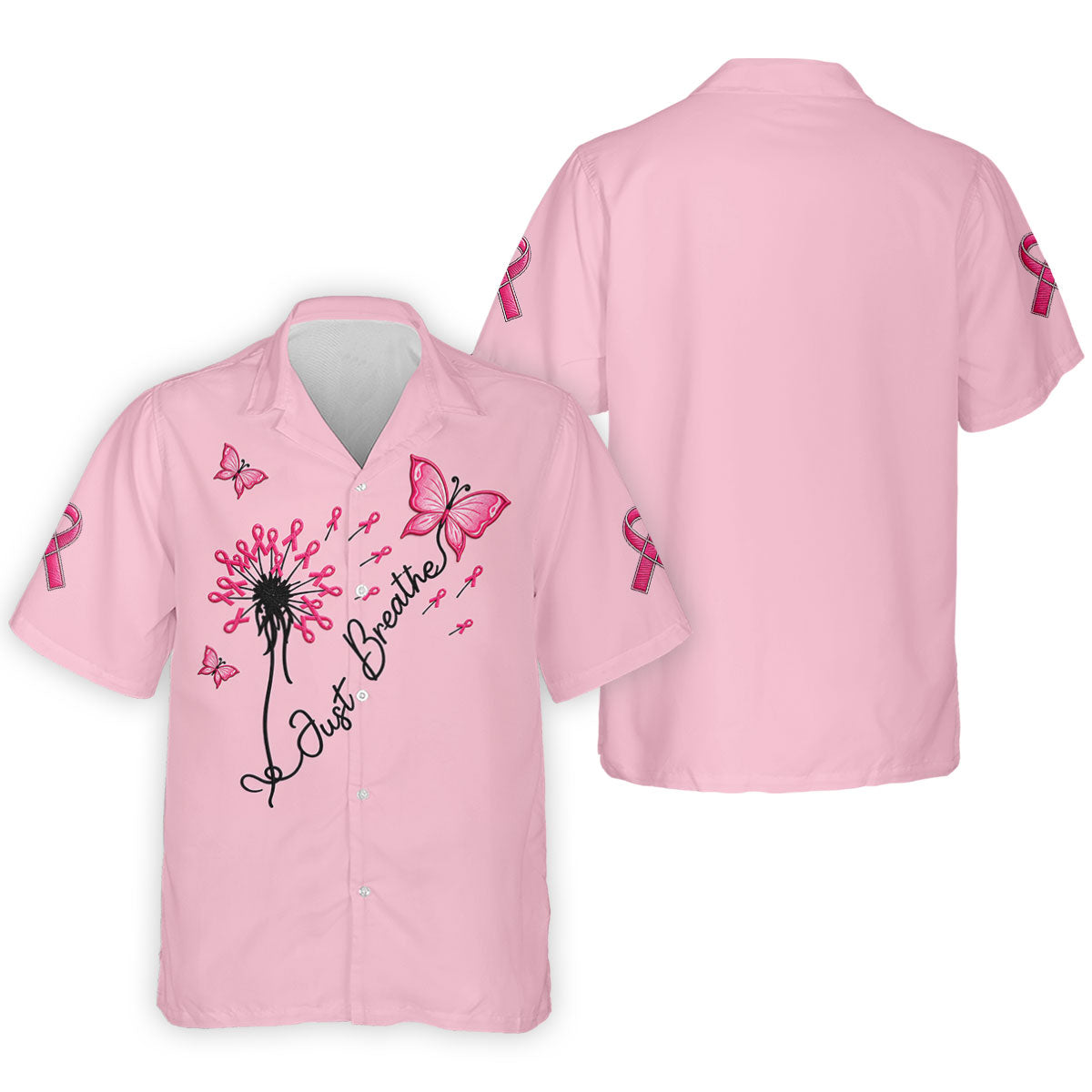 Just Breathe Butterfly Pink Ribbon Breast Cancer Polo Shirt, Polo Shirts For Men