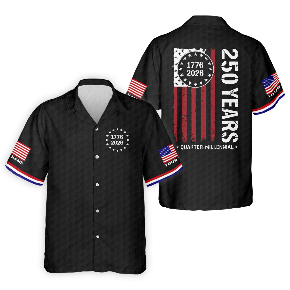 250 Years Quarter Millennnial Golf Ball Pattern Black Patriotic Golf Shirt, 4th Of July Golf Shirts For Men