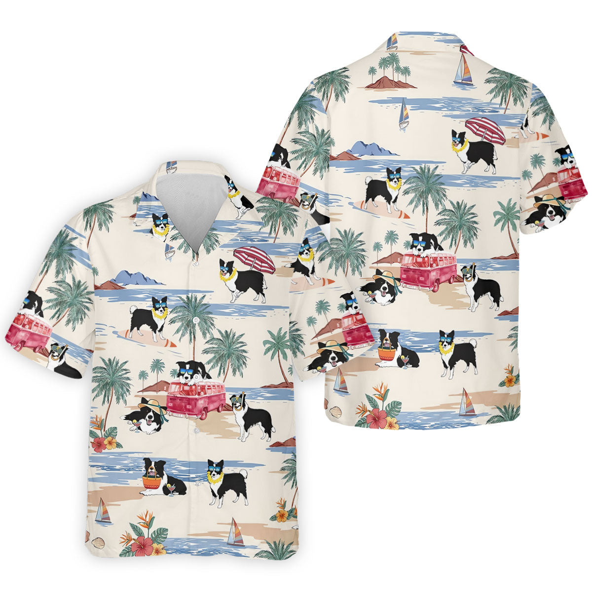 Tropical Border Collie Beach Hawaiian Golf Polo Shirt, Golf Polo Shirts For Men, Mens Polo Shirts