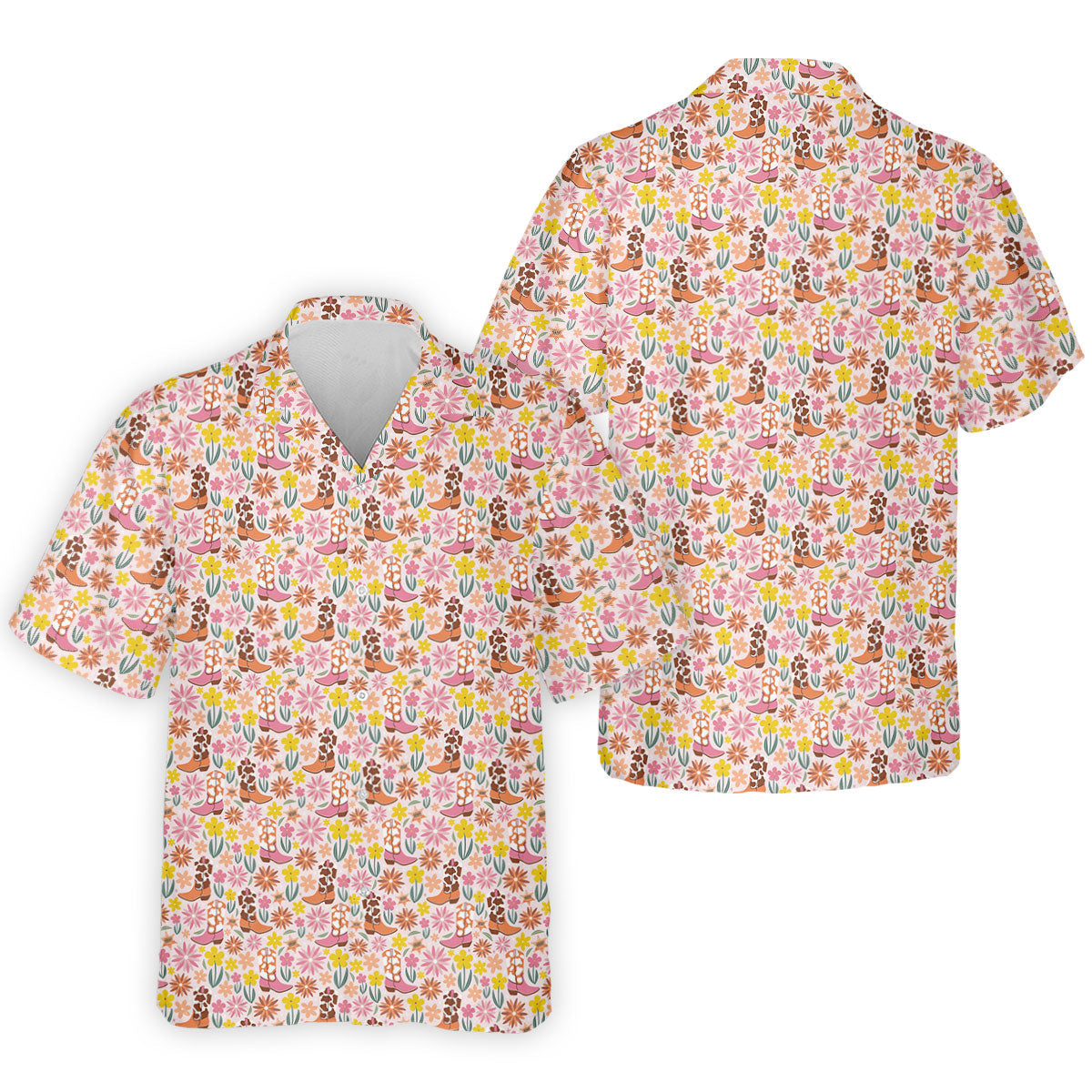 Pink Floral Cowgirl Boots Pattern Golf Polo Shirt, Mens Golf Polo, Golf Shirts For Men