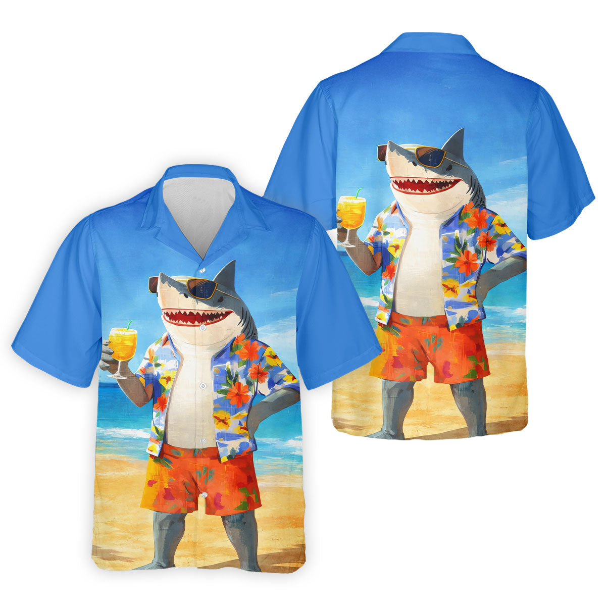 Funny Shark On Tropical Beach Vacation Golf Polo Shirt, Golf Shirts For Men, Hawaiian Golf Shirt