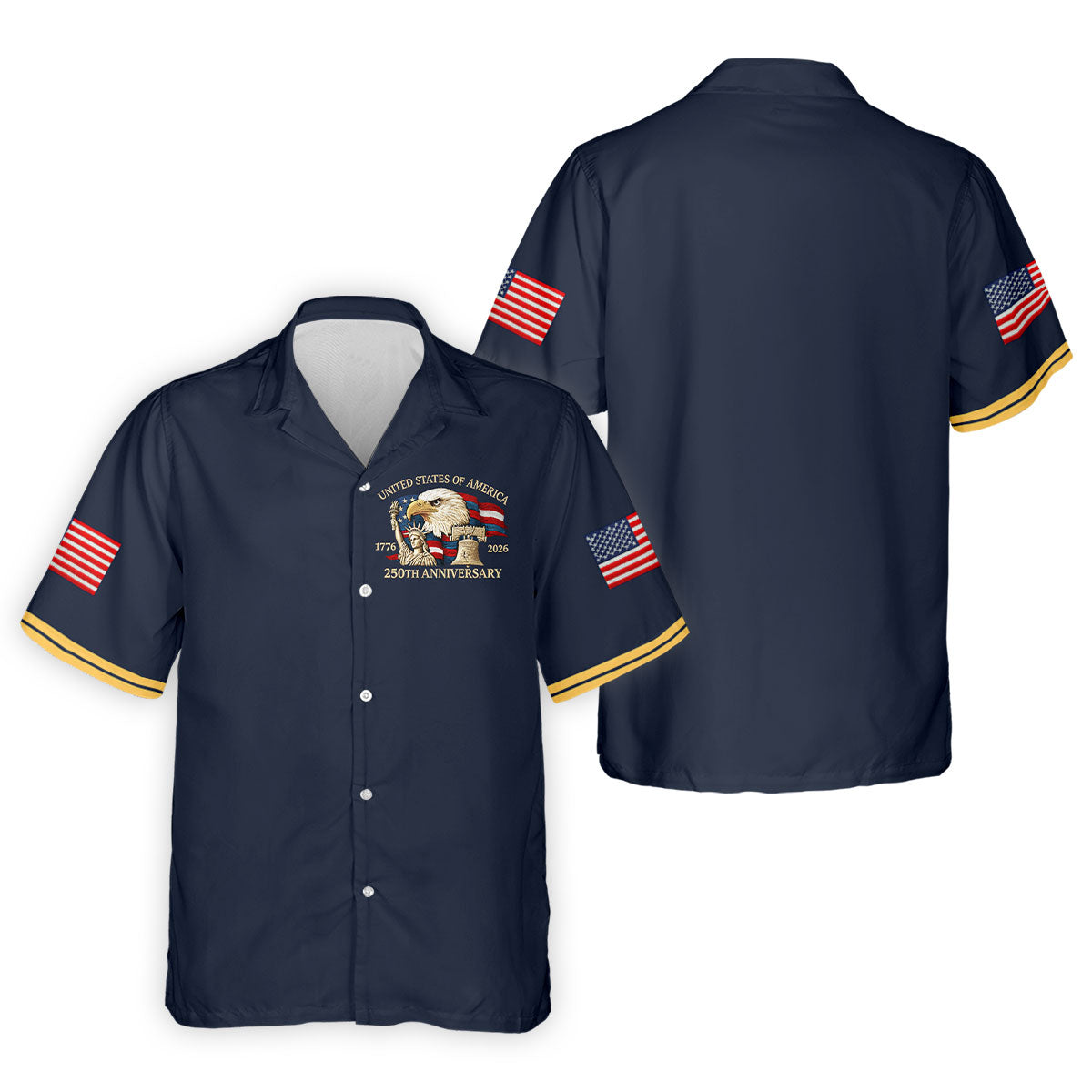 Bald Eagle American Flag 250 Years Navy Golf Shirt, Patriotic 4th Of July Golf Shirts For Men