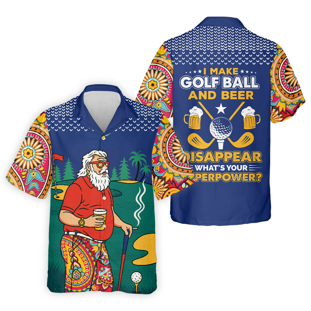 Funny Bearded Golfer Beer Lover Paisley Sleeve Golf Polo, Golf Polo Shirts For Men, Mens Golf Apparel