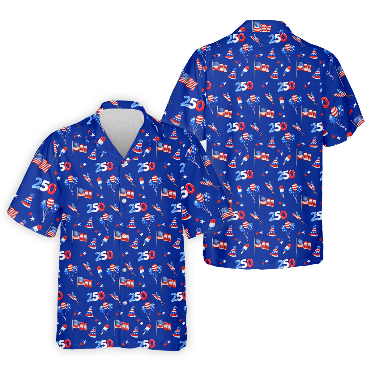 American Flags Balloon Hats Seamless Pattern 250th Anniversary Golf Shirts For Men, Patriotic Golf Shirt