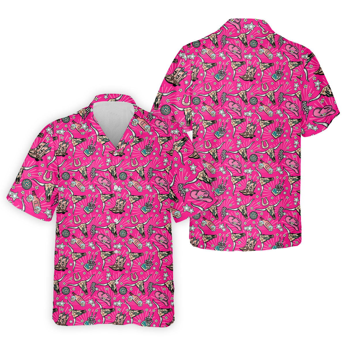 Pink Western Cowgirl Pattern Golf Polo Shirt, Golf Apparel For Men, Printed Golf Shirts