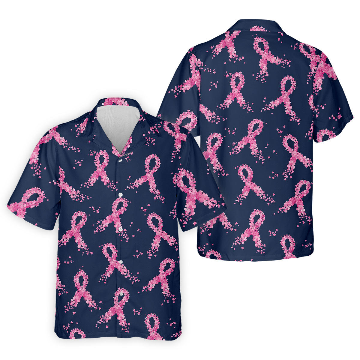 Pink Floral Ribbon Breast Cancer Awareness Polo Shirt, Men's Golf Shirt, Golf Apparel For Men
