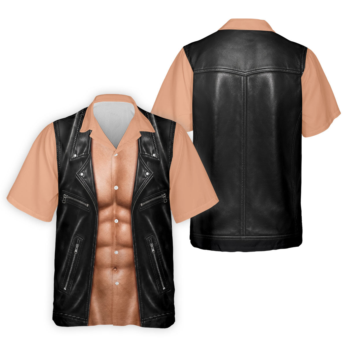 Black Leather Vest Illusion Golf Polo Shirt, Men's Golf Shirt, Golf Polo Shirts For Men