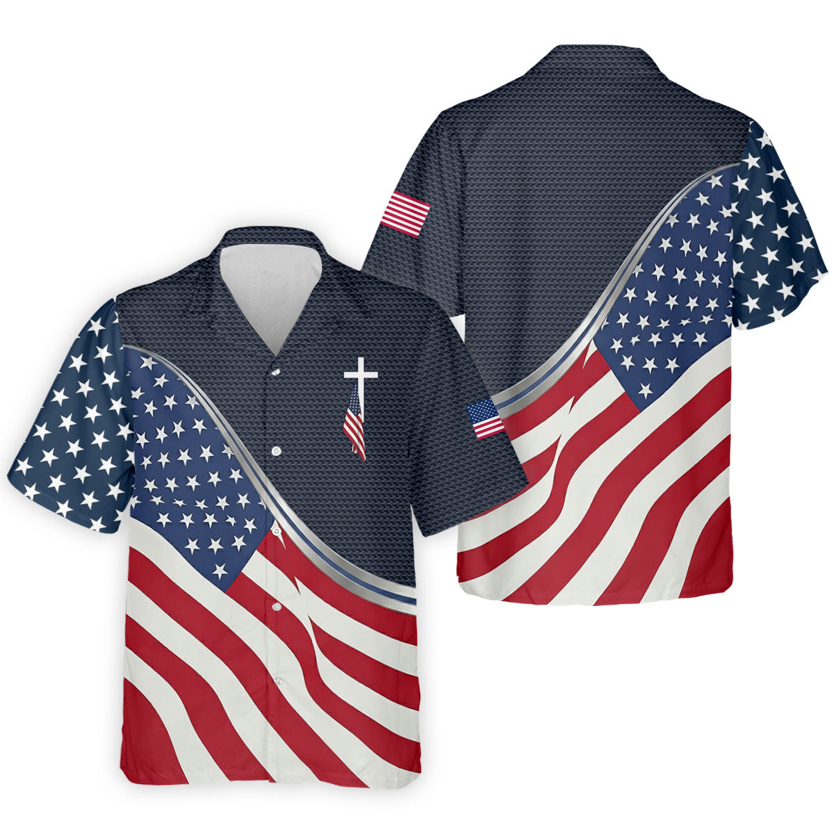 Christian American Flag Cross Golf Polo Shirt, Mens Golf Shirts, Golf Polo Shirts For Men