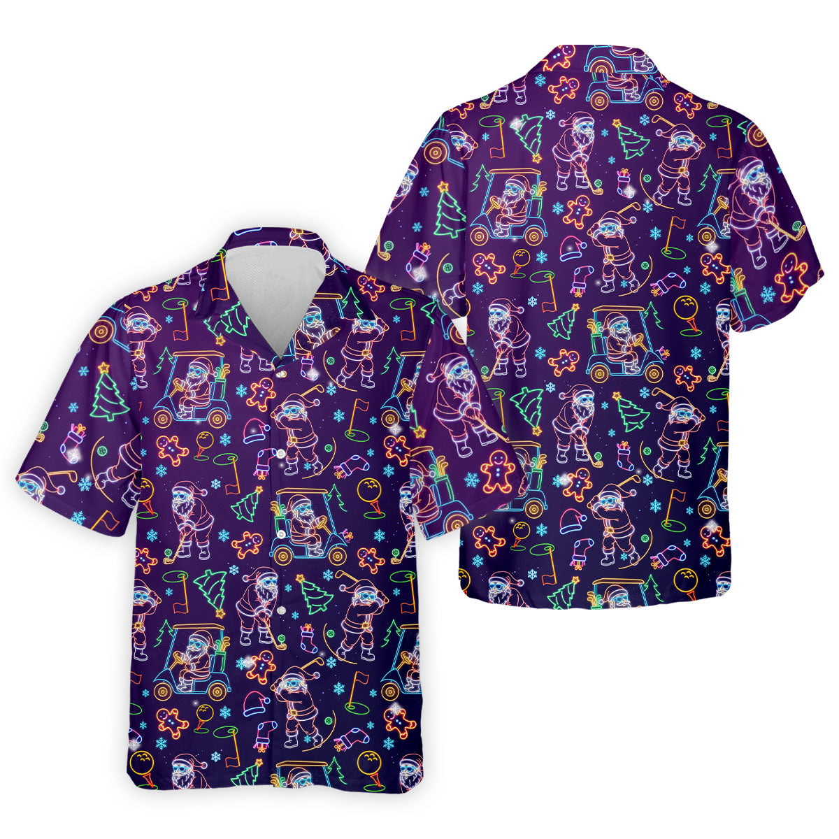 Christmas Neon Santa Golf Pose Men's Funny Golf Tops, Christmas Golf Shirt, Polo Shirts For Men
