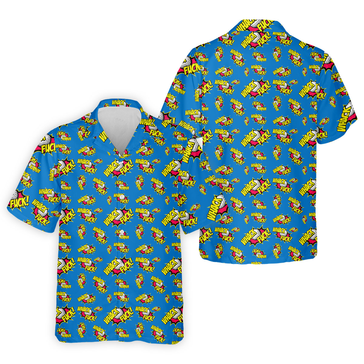 Whack Fuck Comic Golf Ball Pattern Golf Shirt, Men's Golf Shirt, Golf Apparel For Men