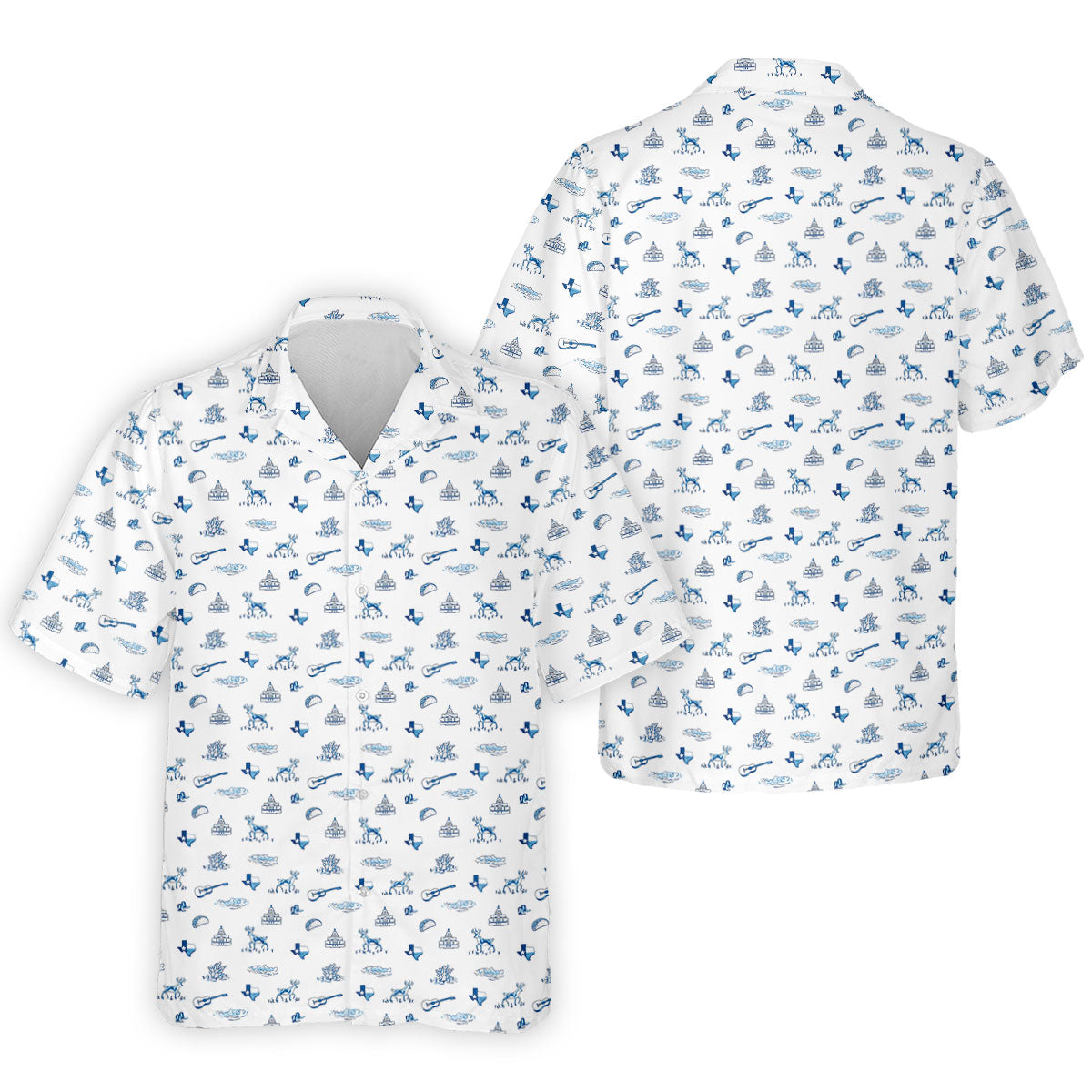 White Texas Icons Pattern Golf Polo Shirt, Hawaiian Golf Shirt, Golf Apparel For Men