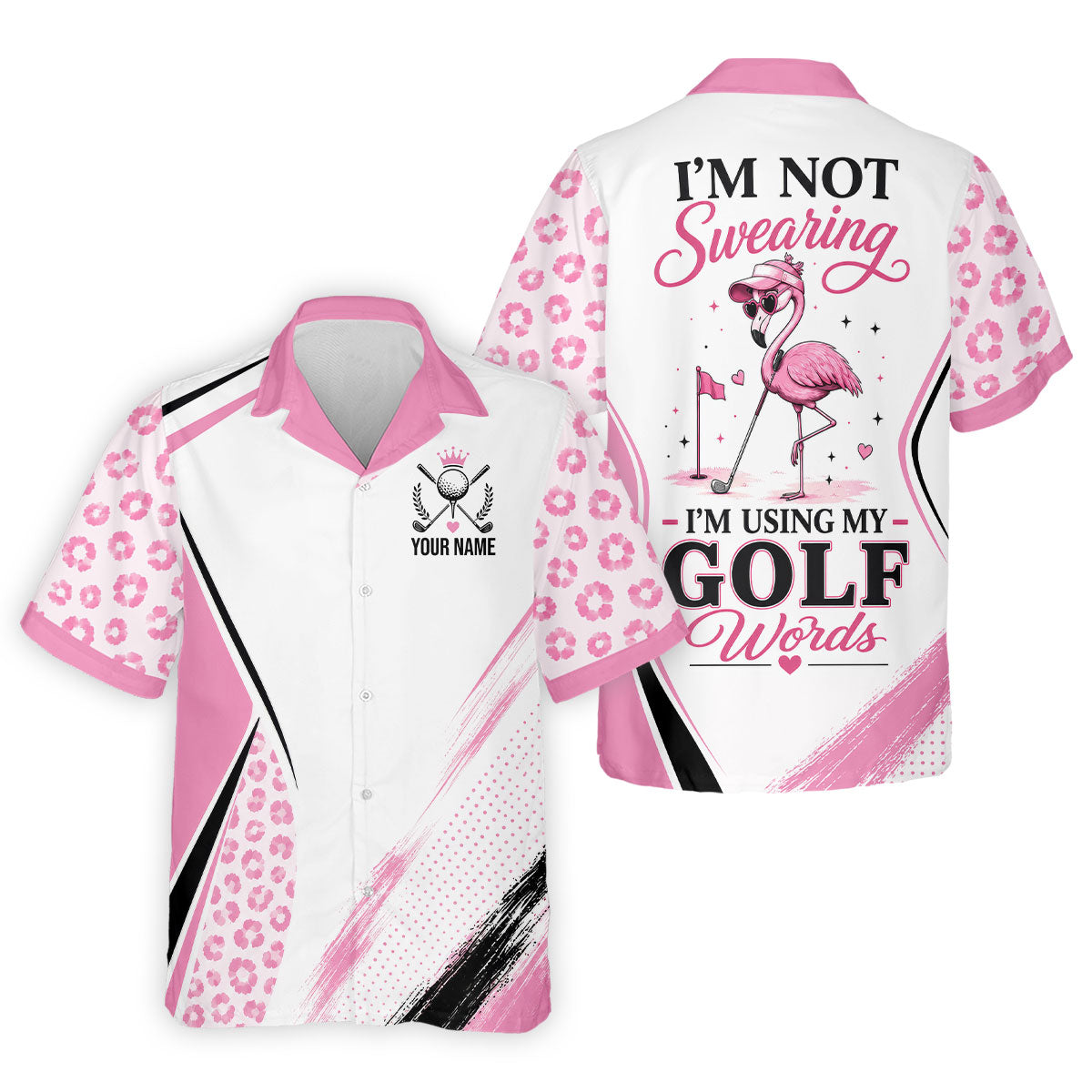 Personalized Pink Golf Crest Polo Shirt, Golf Polo Shirts For Men, Mens Golf Apparel