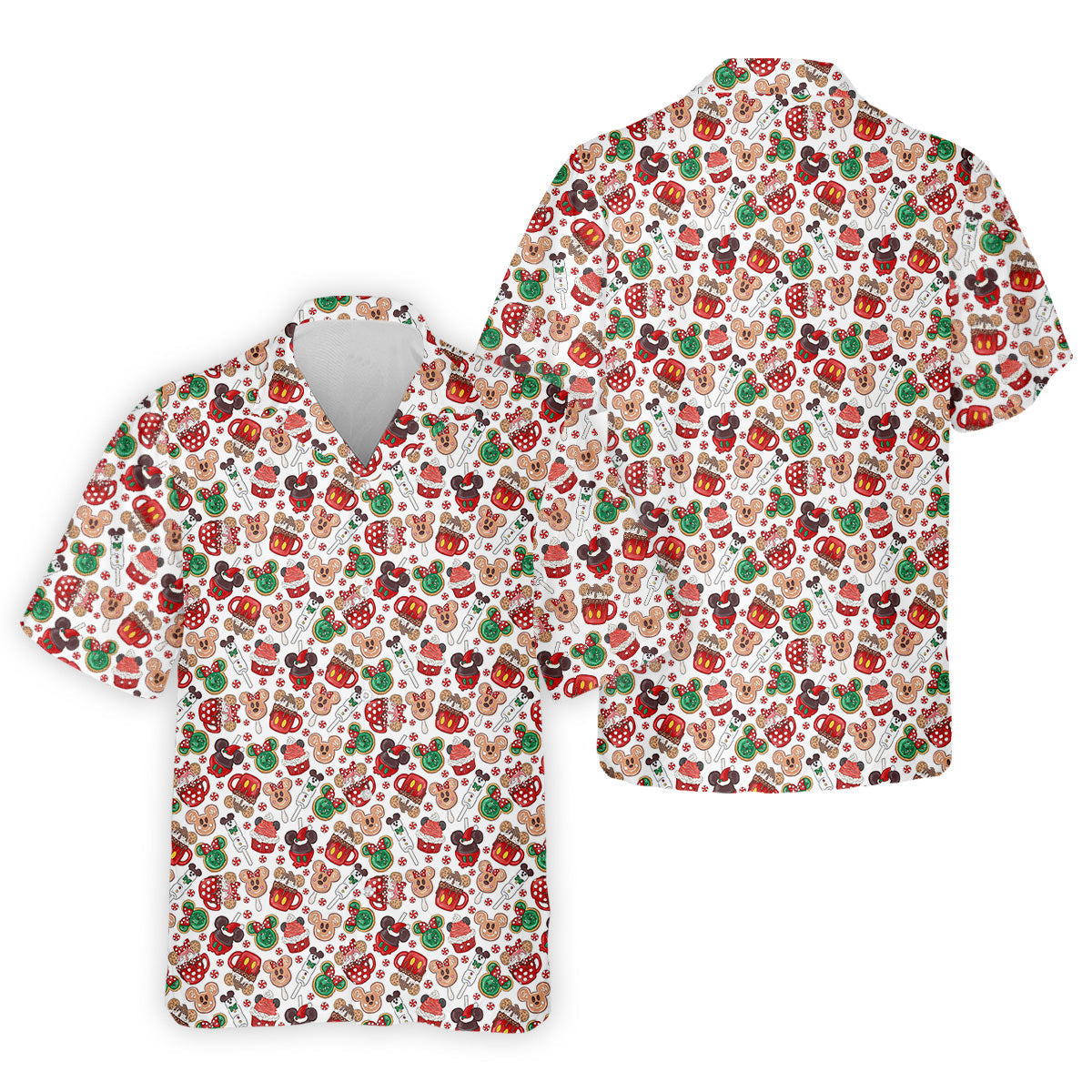 Cute Christmas Dessert Pattern Golf Tops For Men, Cartoon Character Polo Shirts For Men, Christmas Golf Shirt