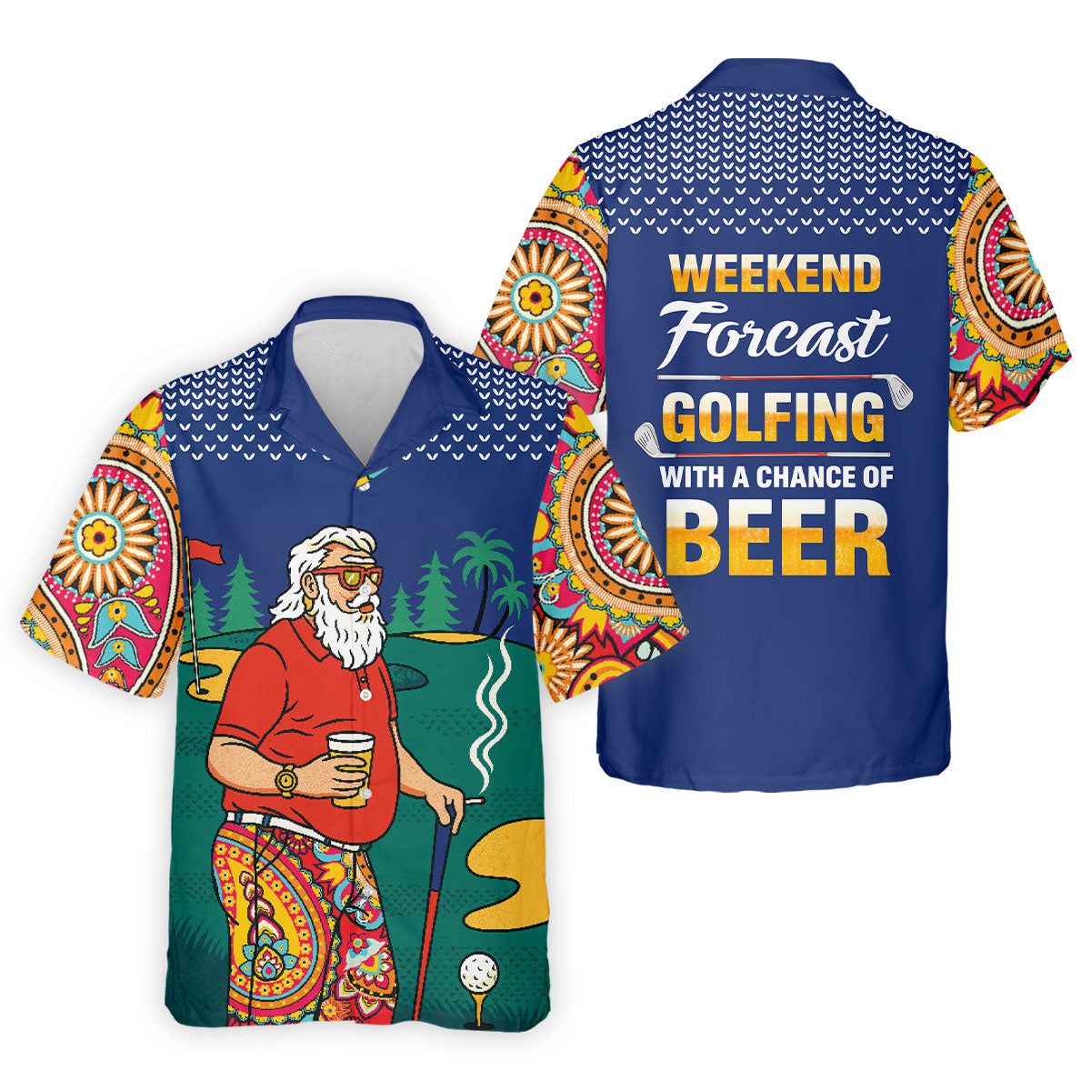 Funny Bearded Golfer Beer Lover Hawaiian Golf Shirt, Hawaiian Golf Shirt, Printed Golf Shirts