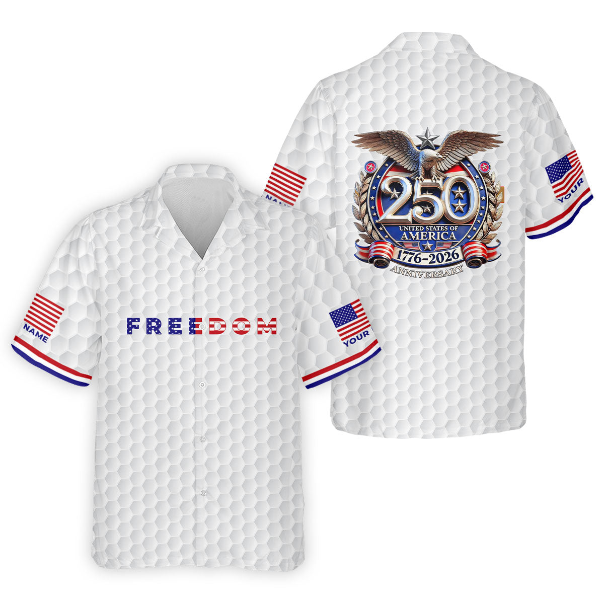 Freedom American Bald Eagle 250th Anniversary White Golf Shirt, Patriotic 4th Of July Golf Shirts For Men