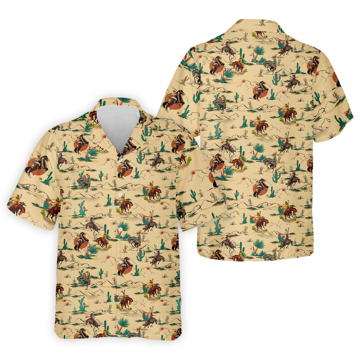Vintage Cowboy Rodeo Desert Pattern Hawaiian Golf Shirt, Mens Golf Polo, Printed Golf Shirts