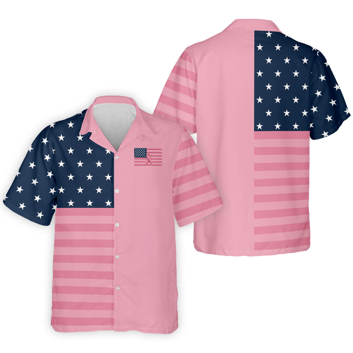 Printed Pink USA Flag Breast Cancer Polo Shirt, Polo Shirts For Men, Printed Golf Shirts