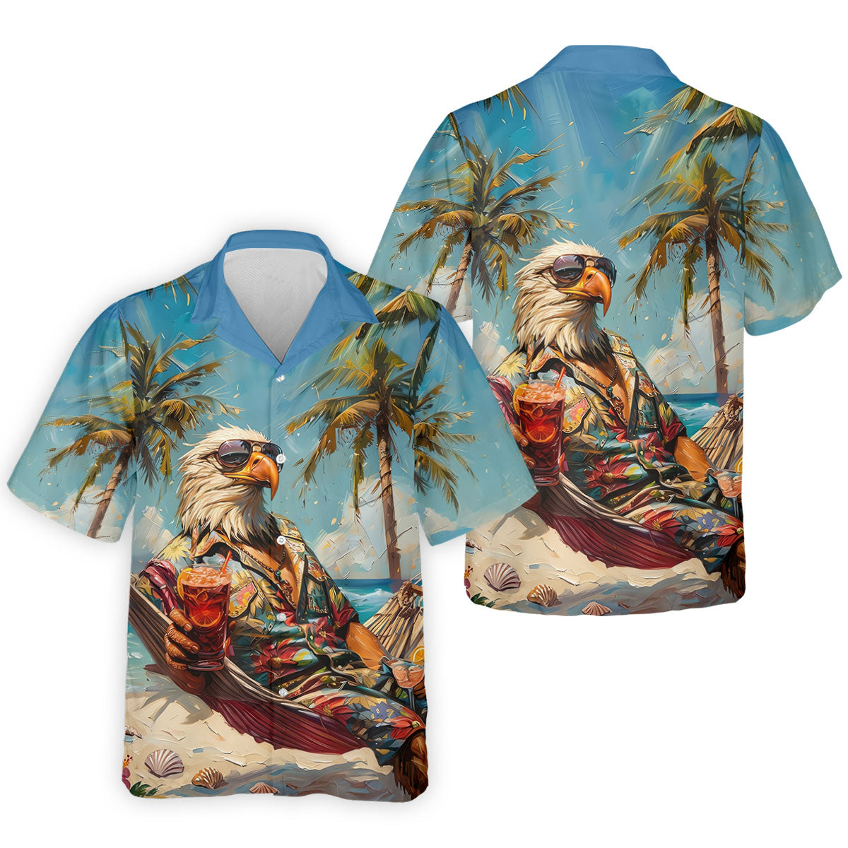 Cool Bald Eagle Tropical Vacation Hawaiian Golf Shirt, Vibrant Color Golf Shirts For Men