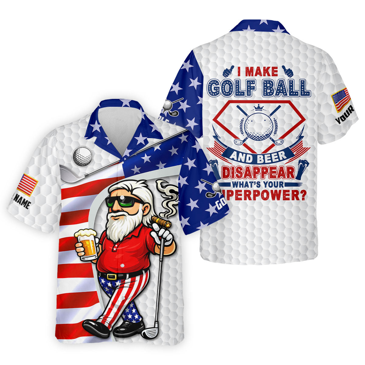 I Make Golf Ball And Beer Disappear Patriotic 4th Of July Funny Golf Shirt, 250 Years Golf Shirts For Men