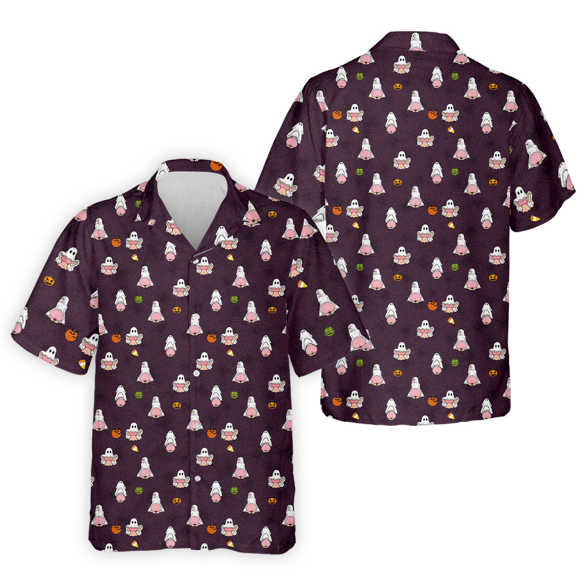Cute Ghost Butt Halloween Pattern Golf Polo Shirt, Mens Golf Polo, Printed Golf Shirts