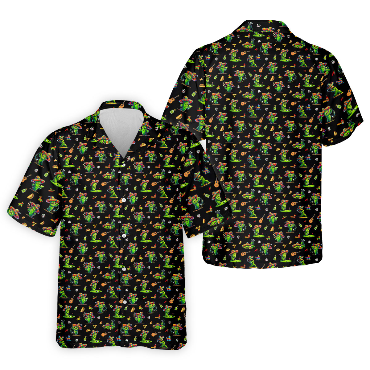 Cartoon Mustach Funny Cactus Cinco De Mayo Celebration Fiesta Themed Black Golf Shirts For Men