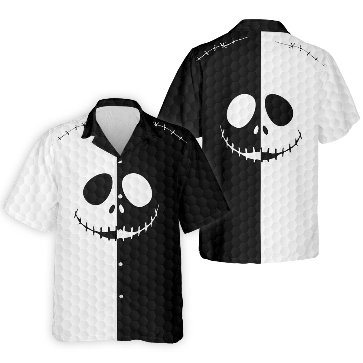 Black White Skull Face Halloween Golf Polo Shirt, Mens Golf Shirts, Golf Polo Shirts For Men