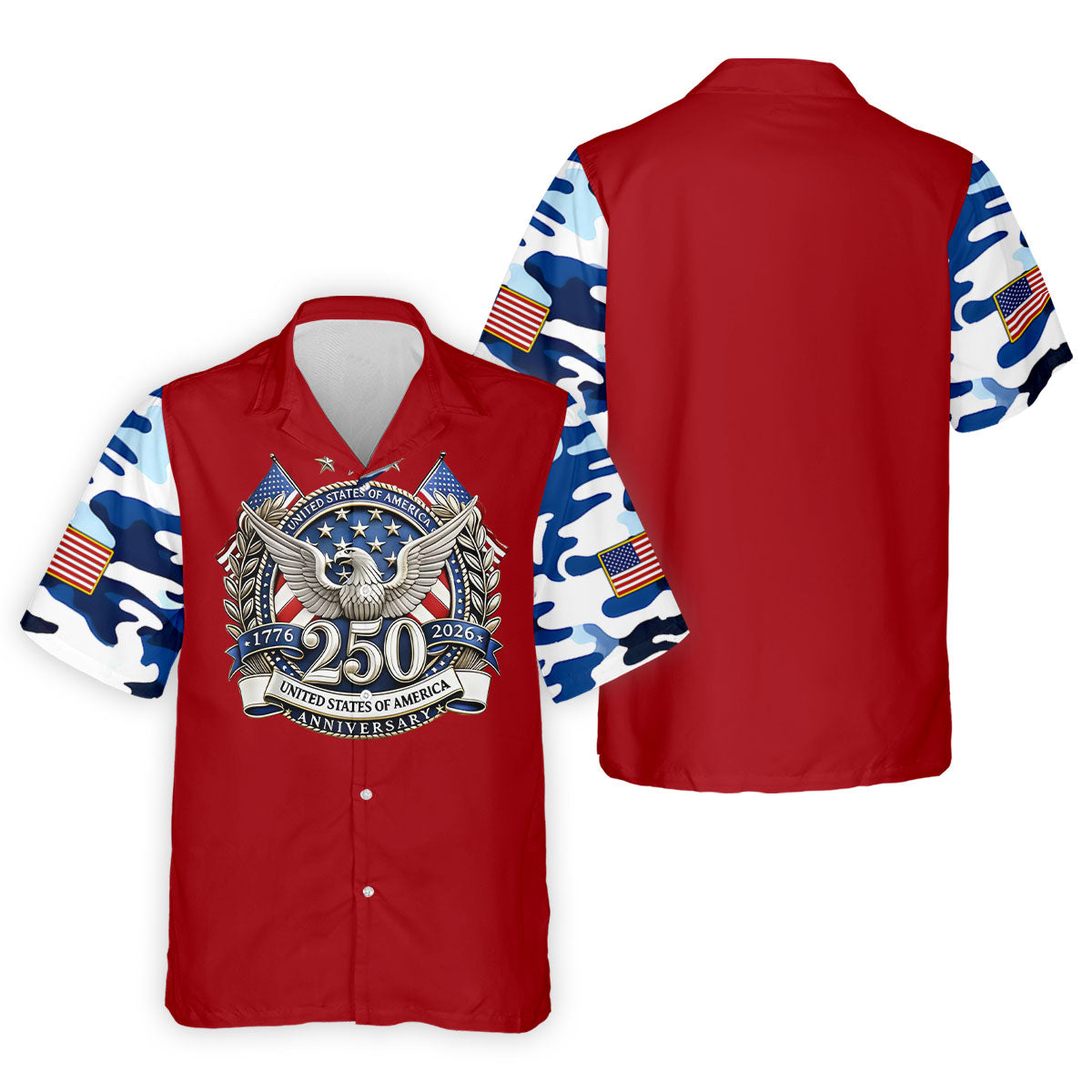 Patriotic Bald Eagle Blue And White Camo Red Golf Shirt, 250th Anniversary Golf Shirts For Men