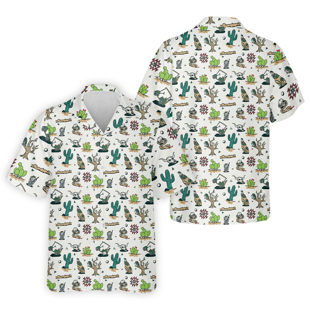 White Desert Golf Icons Pattern Golf Polo Shirt, Hawaiian Golf Shirt, Golf Polo Shirts For Men