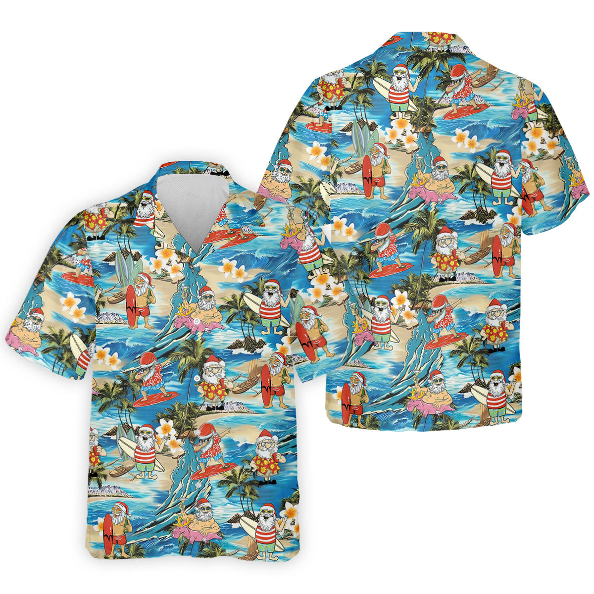 Men's Tropical Santa Surf Vacation Men's Golf Shirt, Christmas Golf Shirt, Golf Apparel For Men