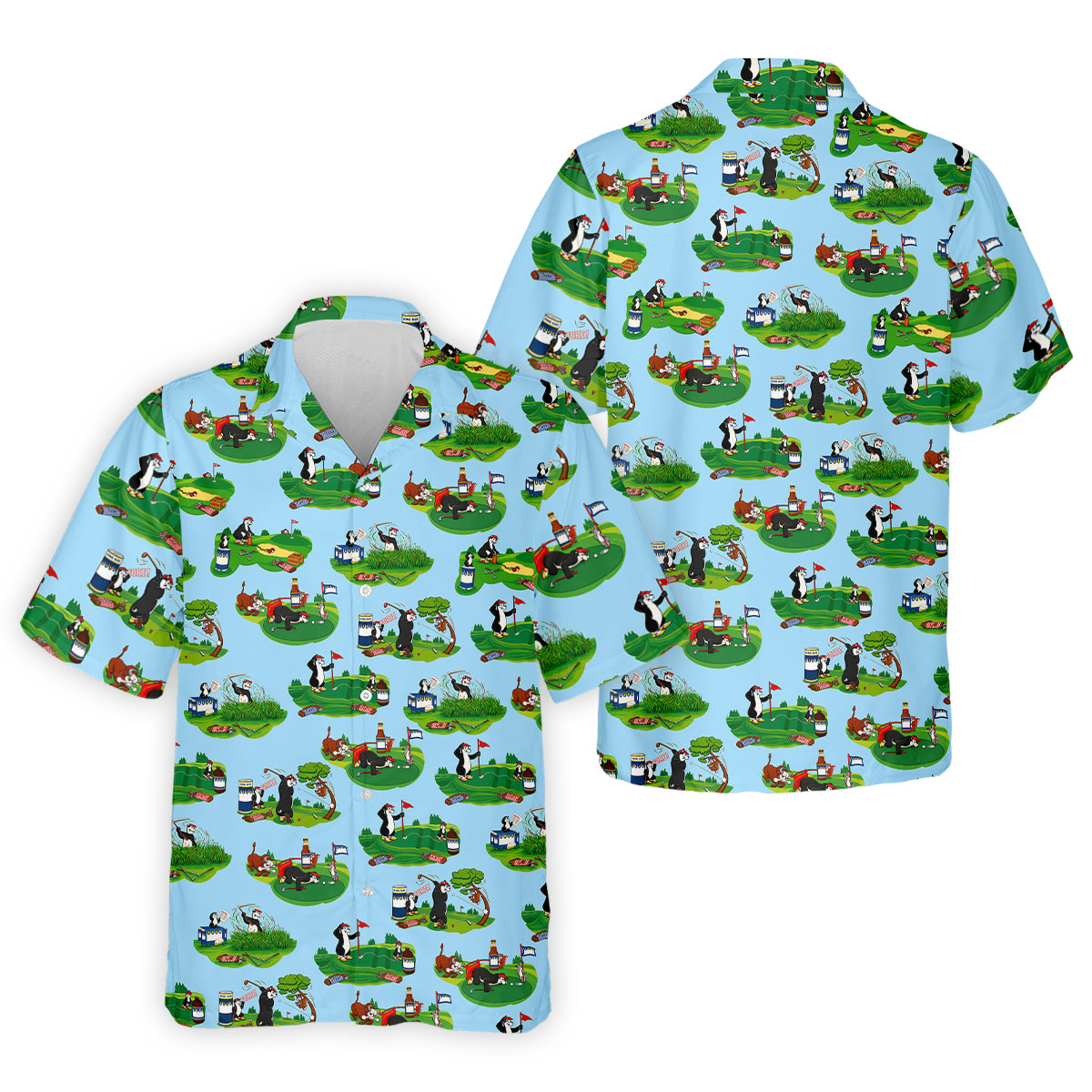 Funny Golf Gopher Cartoon Pattern Golf Polo Shirt, Men's Golf Shirt, Golf Apparel For Men
