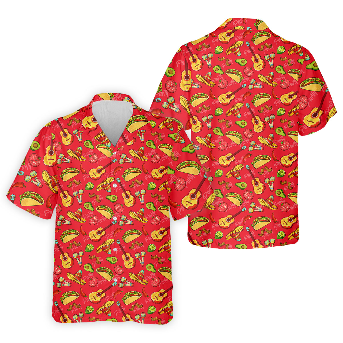 Mexican Party Seamless Pattern Red Golf Tops For Men, Cinco De Mayo Celebration Golf Shirts For Men