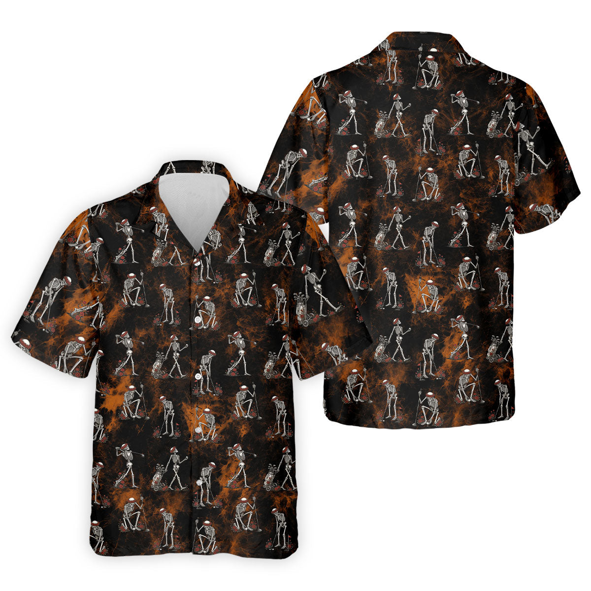Skeleton Golfer Floral Halloween Polo Shirt, Hawaiian Golf Shirt, Mens Golf Shirts