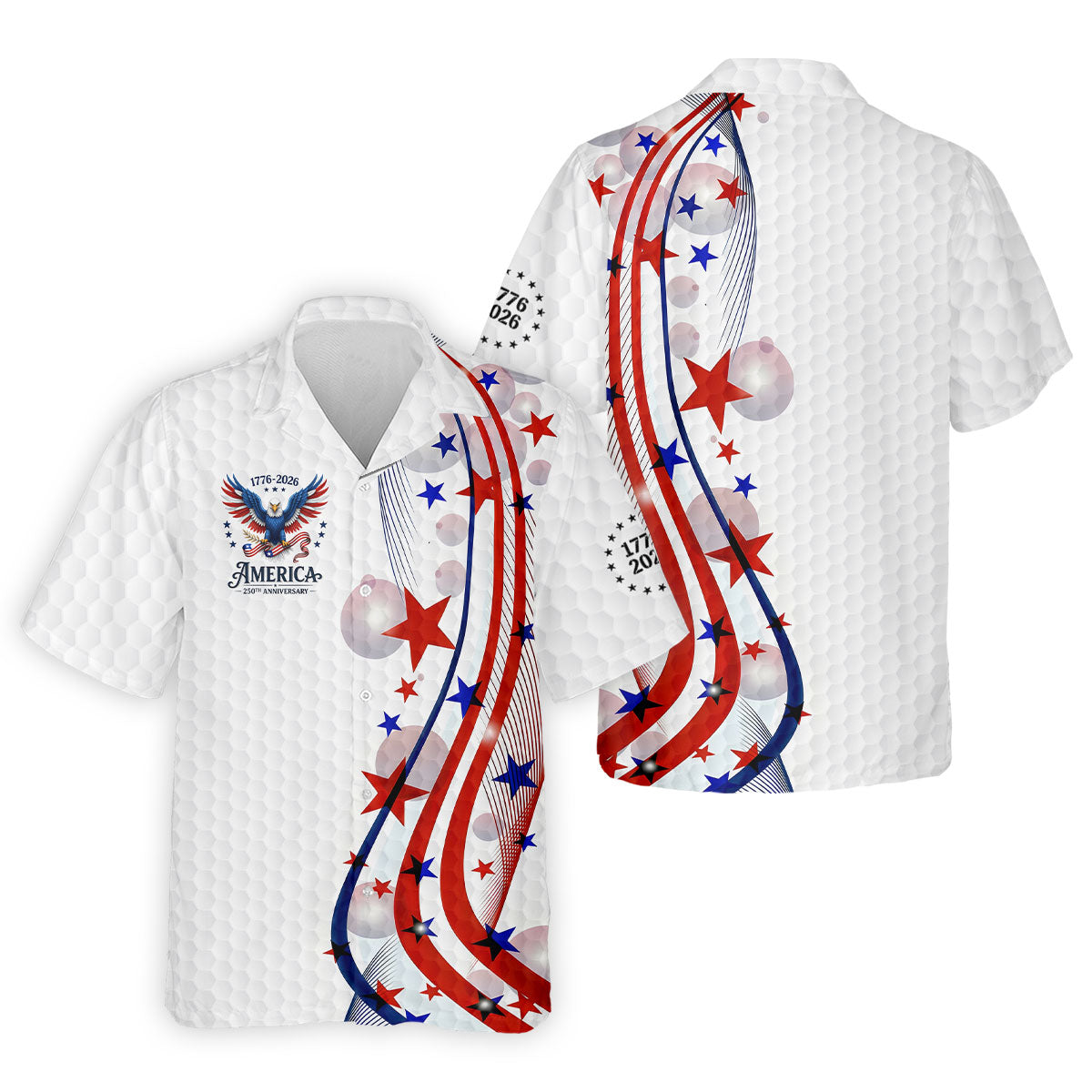 Red White Blue Wavy Stripes Bald Eagle Logo Patriotic 4th Of July Golf Shirt, 250 Years Golf Shirts For Men