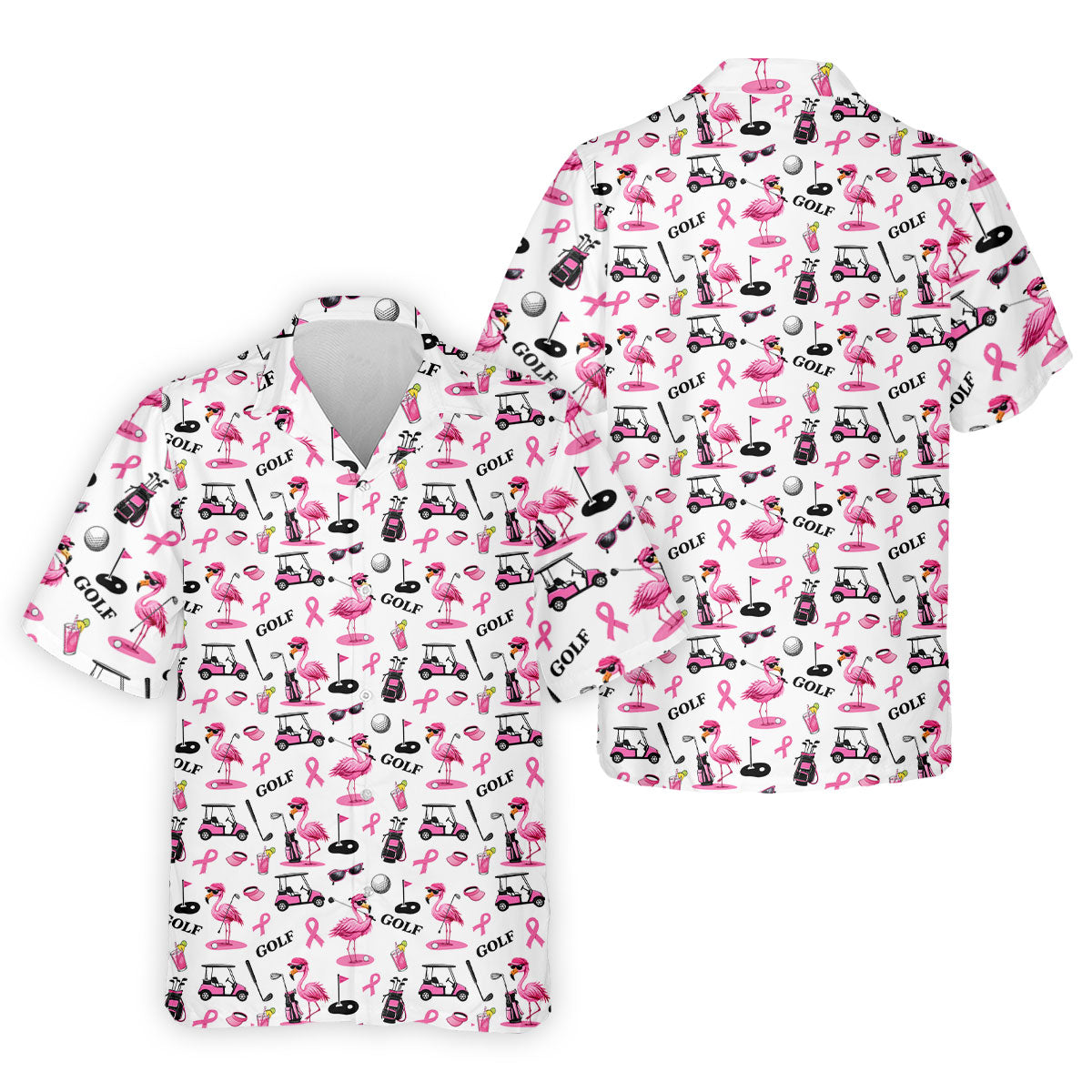 Pink Flamingo Golf Breast Cancer Polo Shirt, Golf Shirts For Men, Mens Golf Apparel