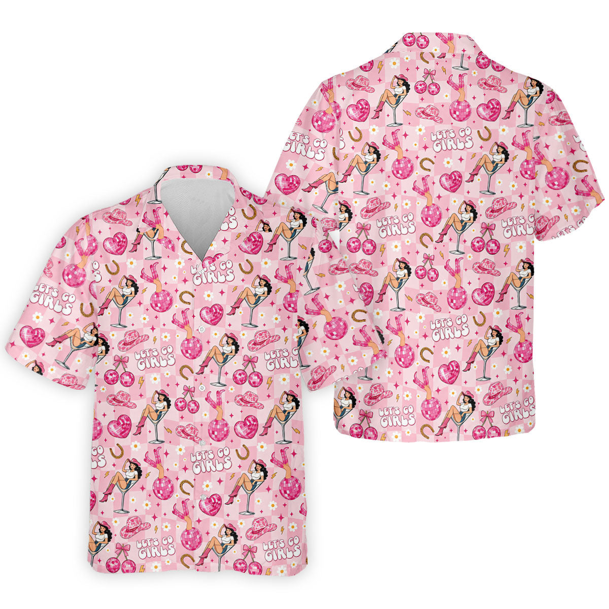 Let's Go Girls Pink Cowgirl Golf Polo Shirt, Mens Golf Shirts, Hawaiian Golf Shirt