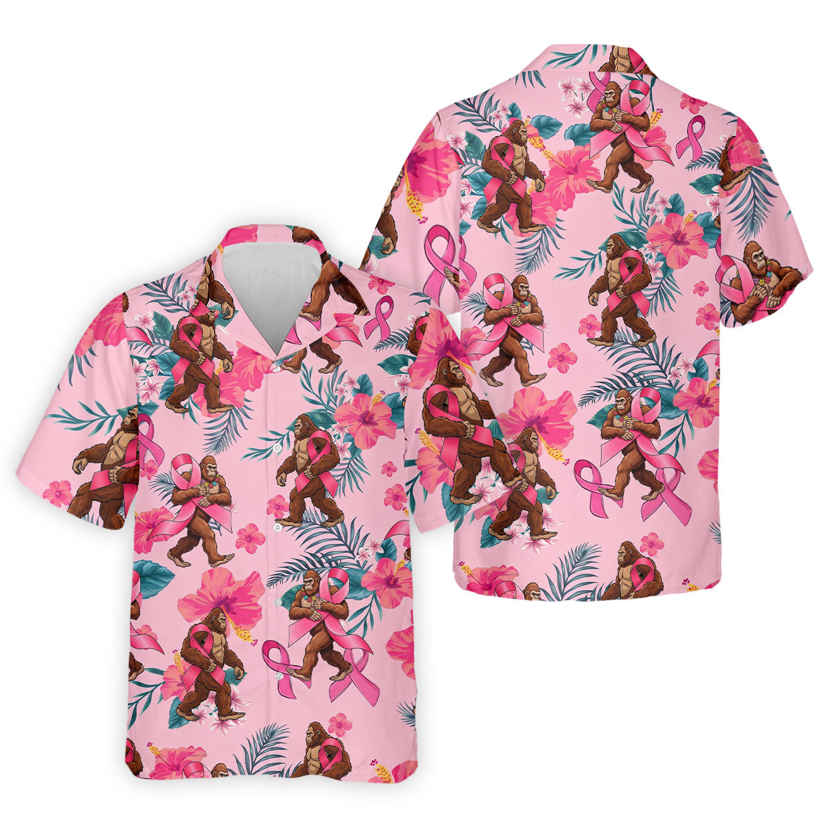 Bigfoot Pink Ribbon Floral Breast Cancer Polo Shirt, Mens Golf Polo, Mens Golf Shirts