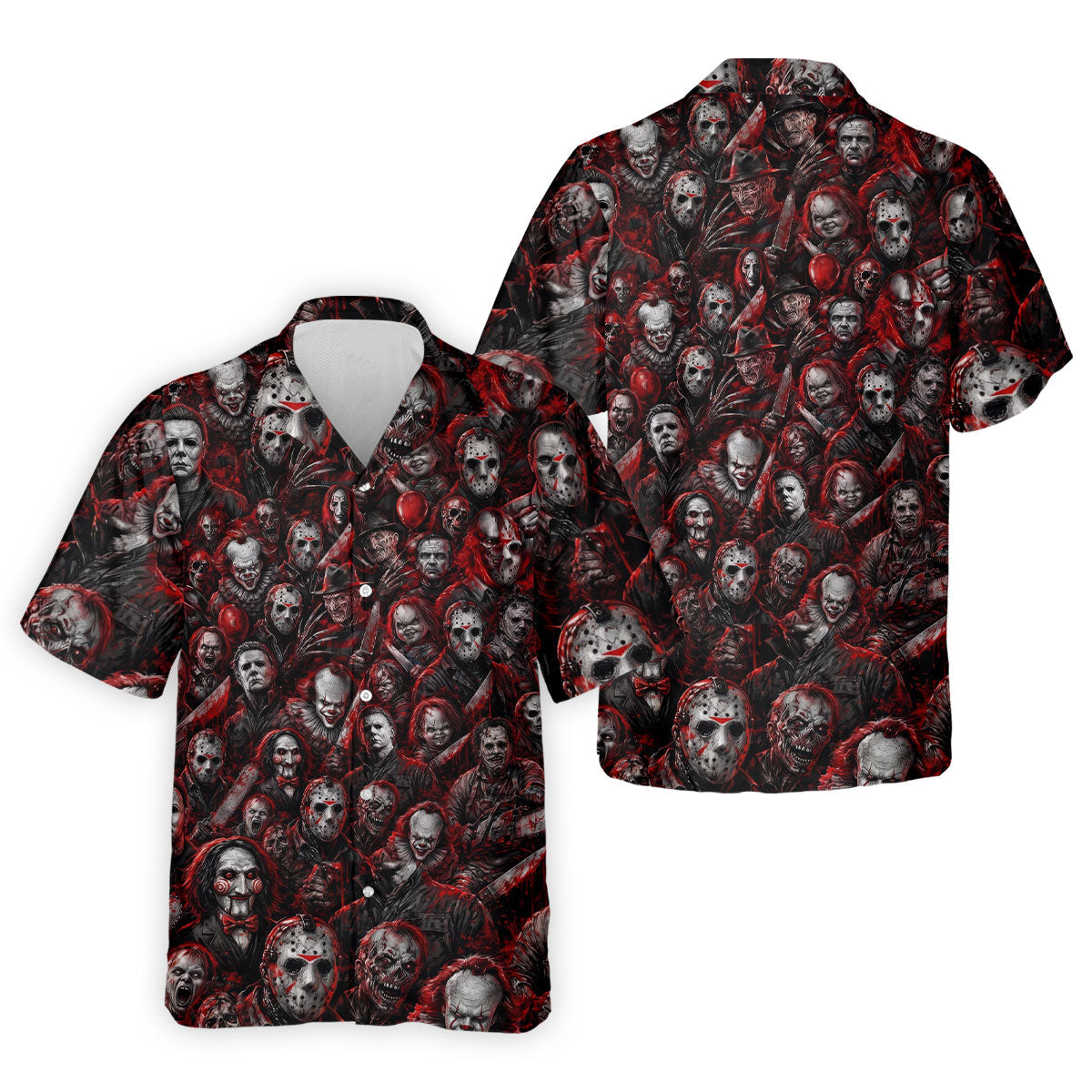 Red Horror Character Clown Collage Golf Polo Shirt, Mens Golf Polo, Printed Golf Shirts