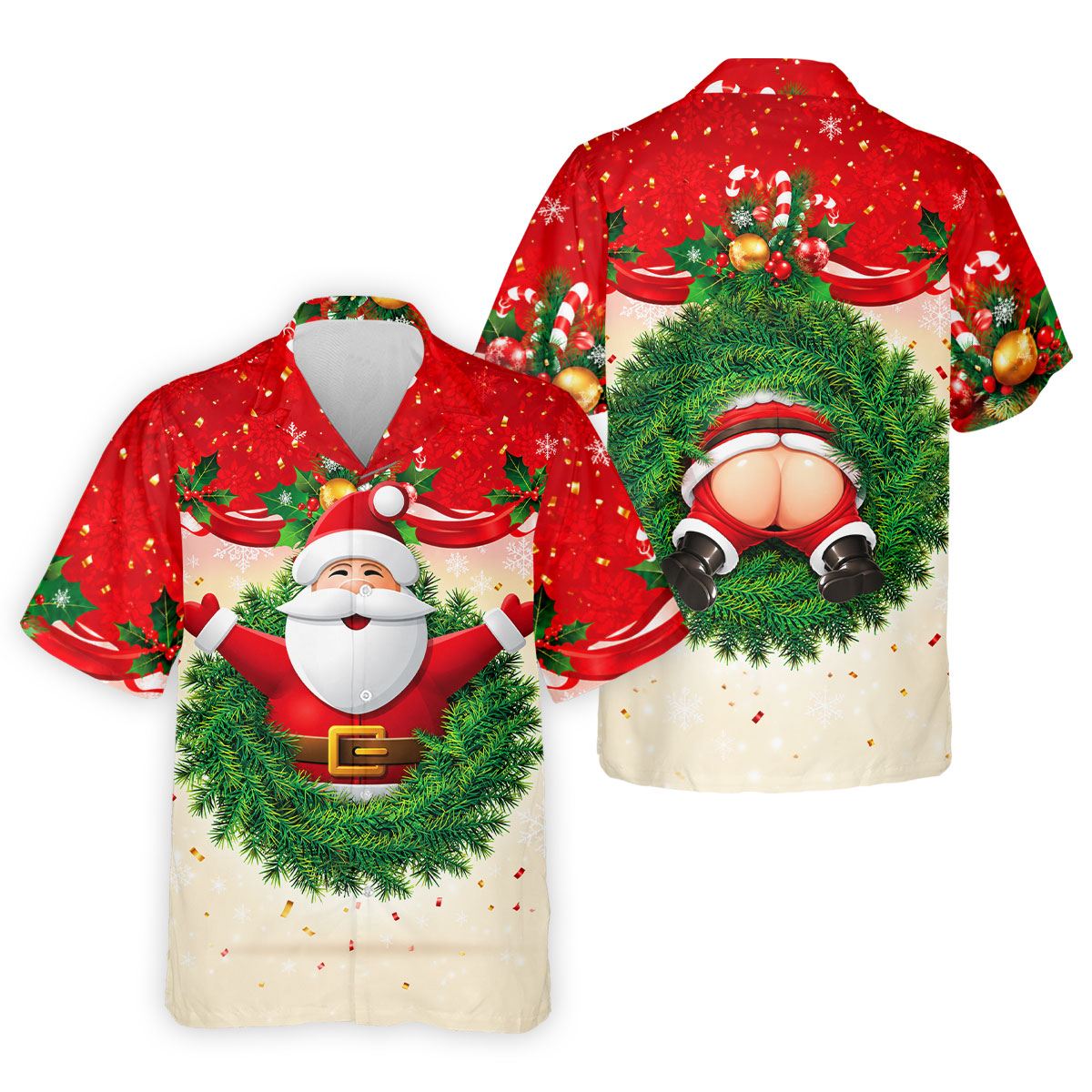 Festive Christmas Santa Wreath Golf Polo Shirt, Mens Golf Polo, Golf Shirts For Men