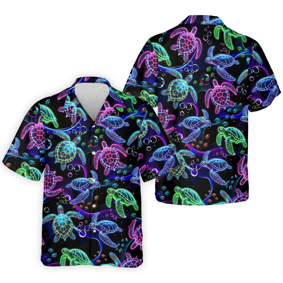 Neon Sea Turtle Ocean Pattern Hawaiian Golf Polo Shirt, Mens Golf Polo, Printed Golf Shirts