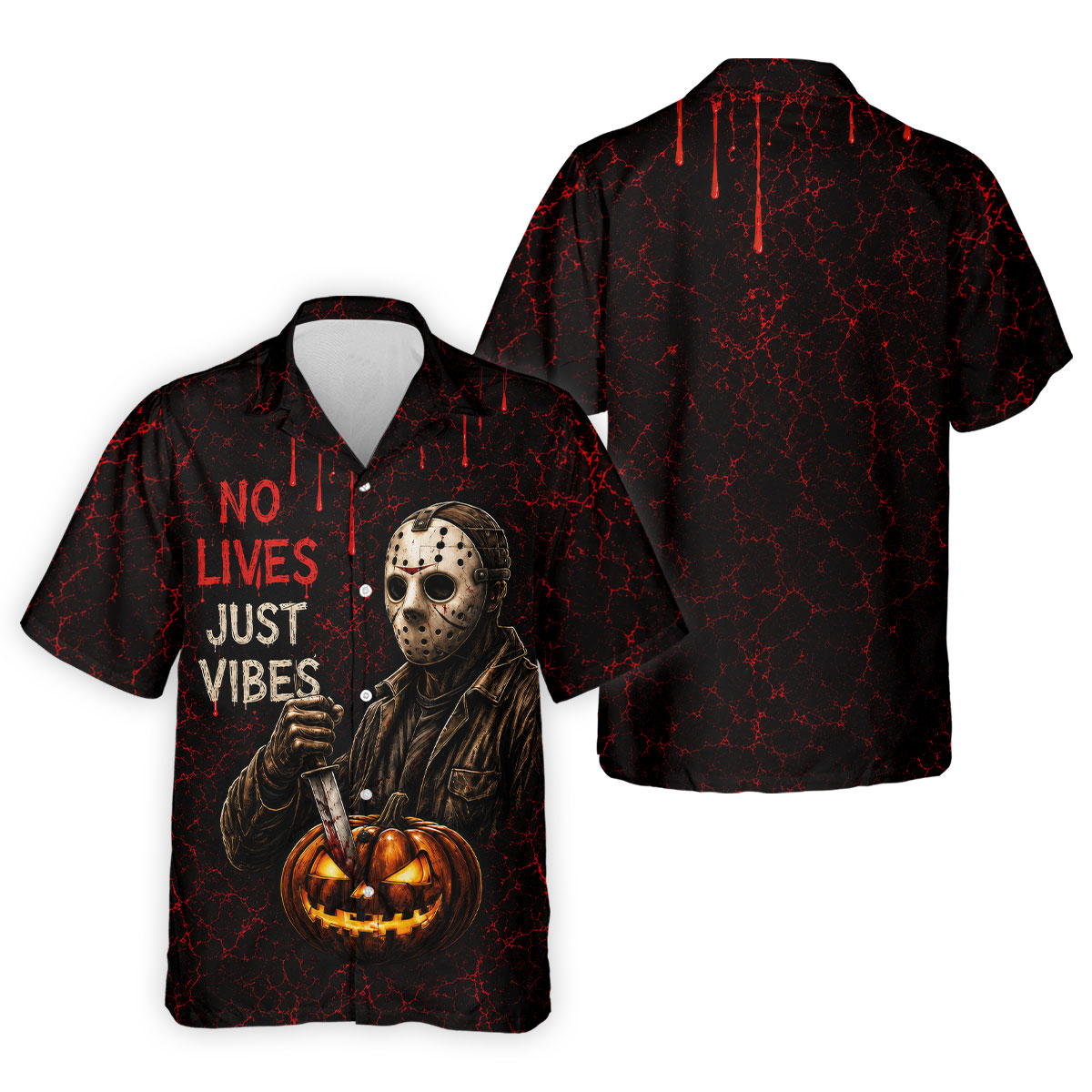 No Lives Just Vibes Halloween Horror Character Shirt, Golf Shirts For Men, Hawaiian Golf Shirt