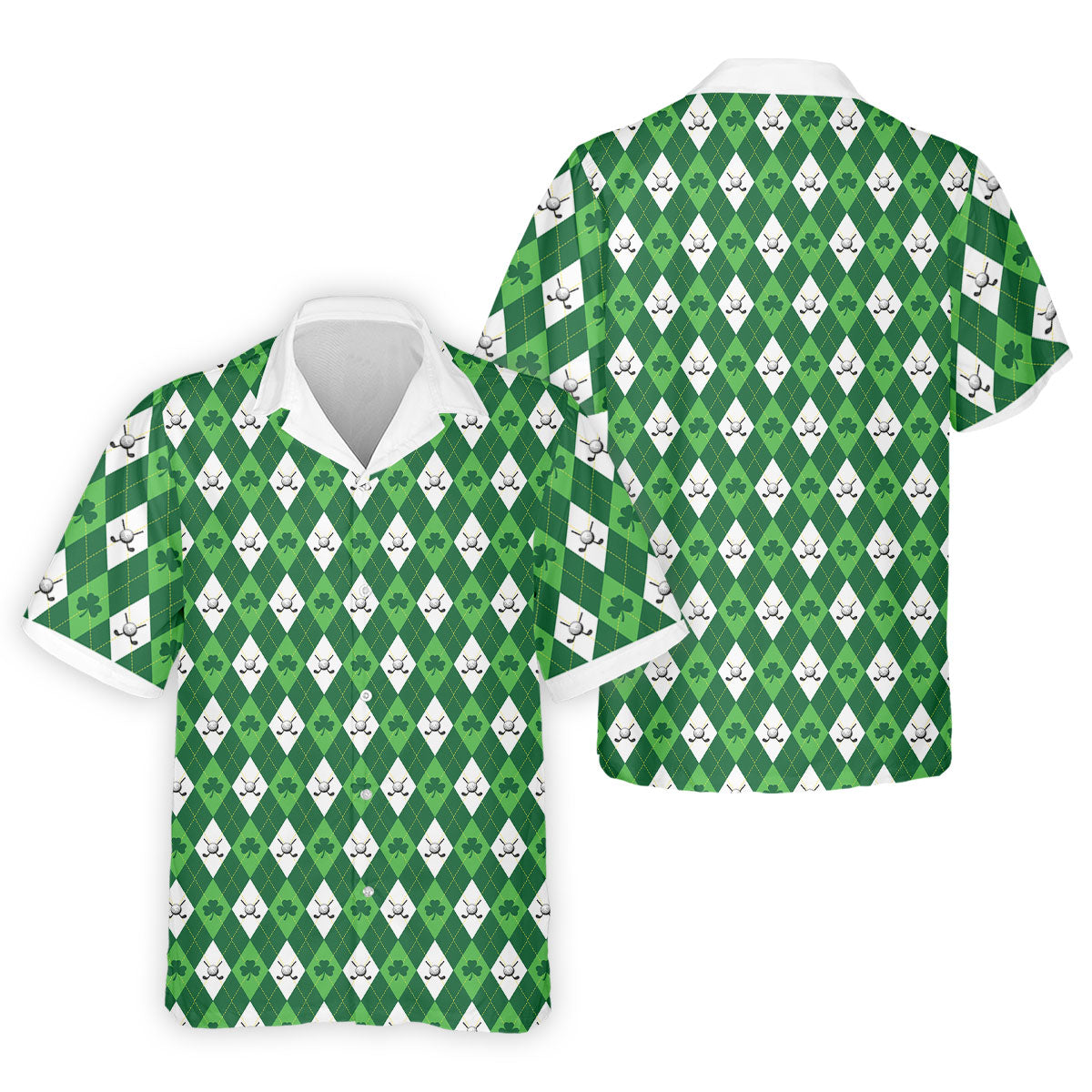 St Patrick's Day Shamrock Argyle Pattern Green And White Argyle Golf Shirt, Polo Shirts For Men, Golf Shirts For Men